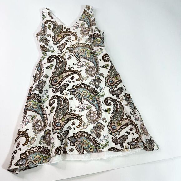 Premise Linen Blend Fit & Flare Dress Womens 10 Dream Paisley Sleeveless Zip - Picture 1 of 11